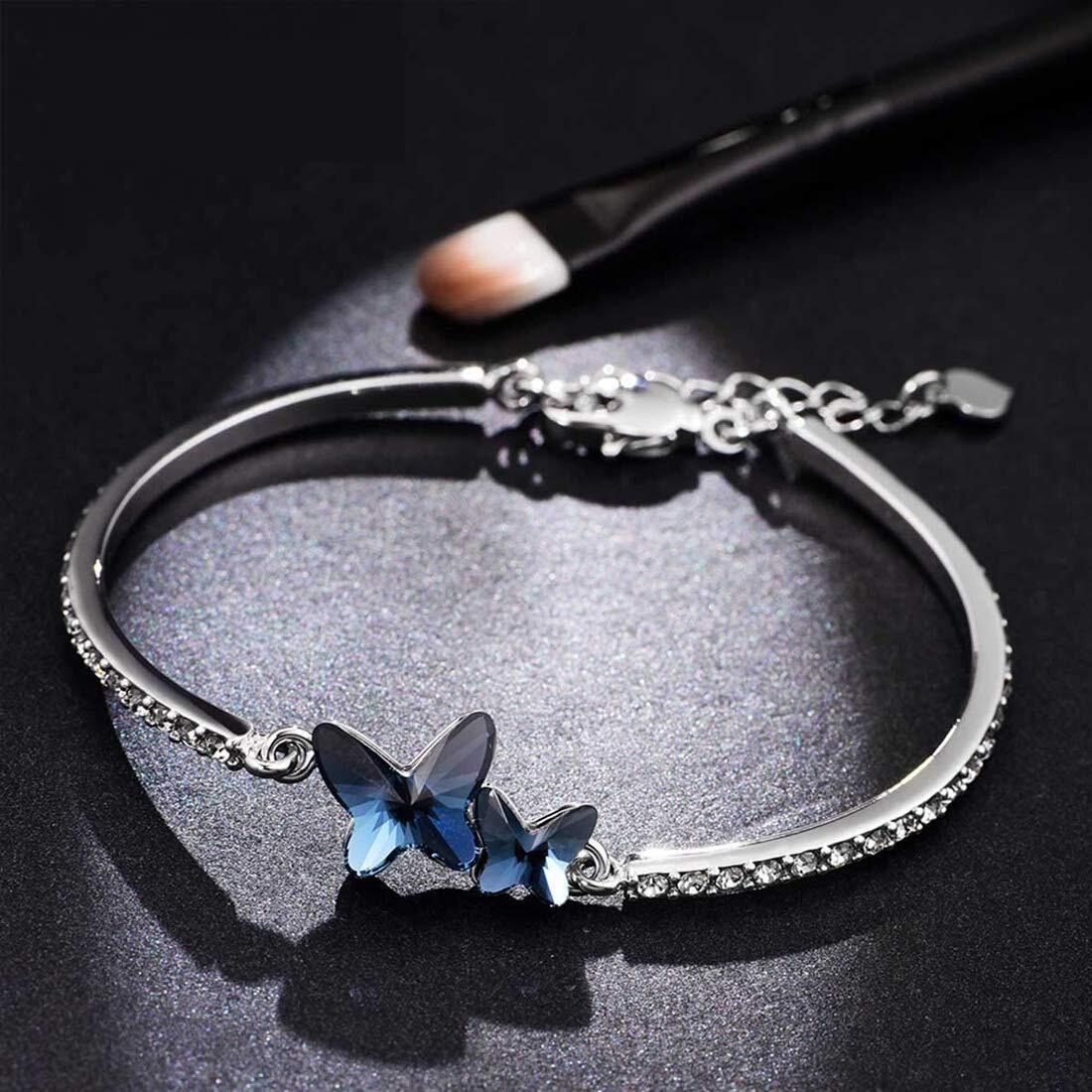 Shining Diva Valentine Gift Blue Stylish Crystal Silver Plated Platinum Plated Cubic Zirconia Charm Bracelet For Women (Vg10958B)
