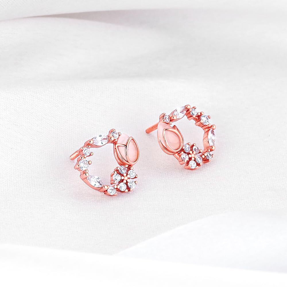 GIVA 925 Sterling Silver Rose Gold Pink Drop Wreath Studs|Gifts For Girlfriend,Rakshabandhan Gift For Sister Bhabhi,Women&Girls|With Certificate Of Authenticity And 925 Stamp|6 Month Warranty
