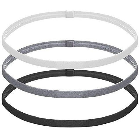 Seeotwo 3 Pieces Thick and Slim Non-Slip Elastic Sports Headbands - Athletic Skinny Hair Headband for Women, Men, Boys, Girls - Silicone Grip Hairband Mini Stylish Sweat Hair Band (Black, White, Grey)