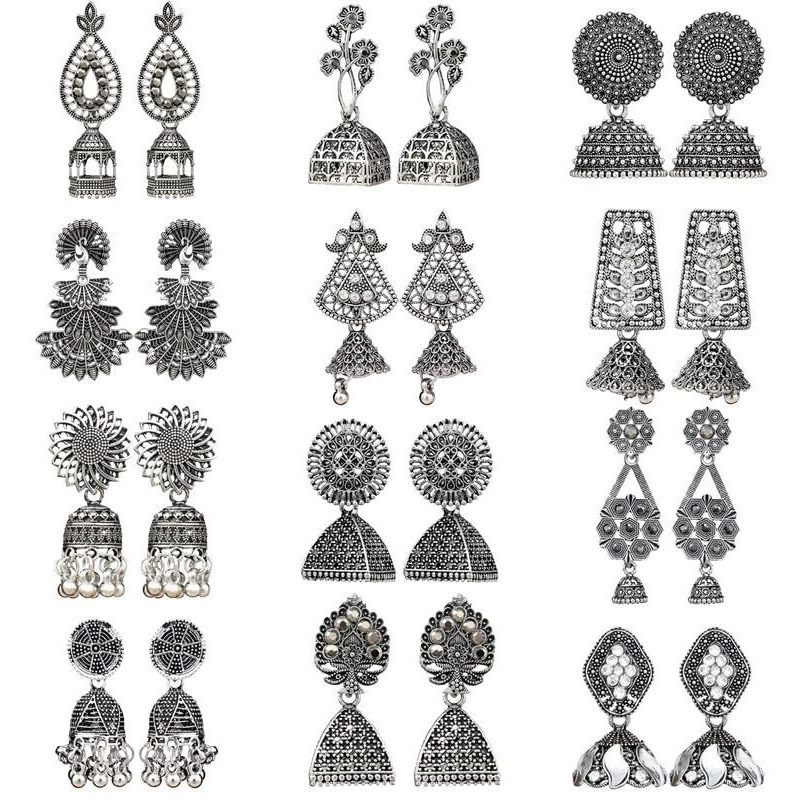 Fashion Frill Earrings For Women Floral Vintage Design Traditional Drop Earrings For Women Girls Love Gifts 12 Pair of Earrings