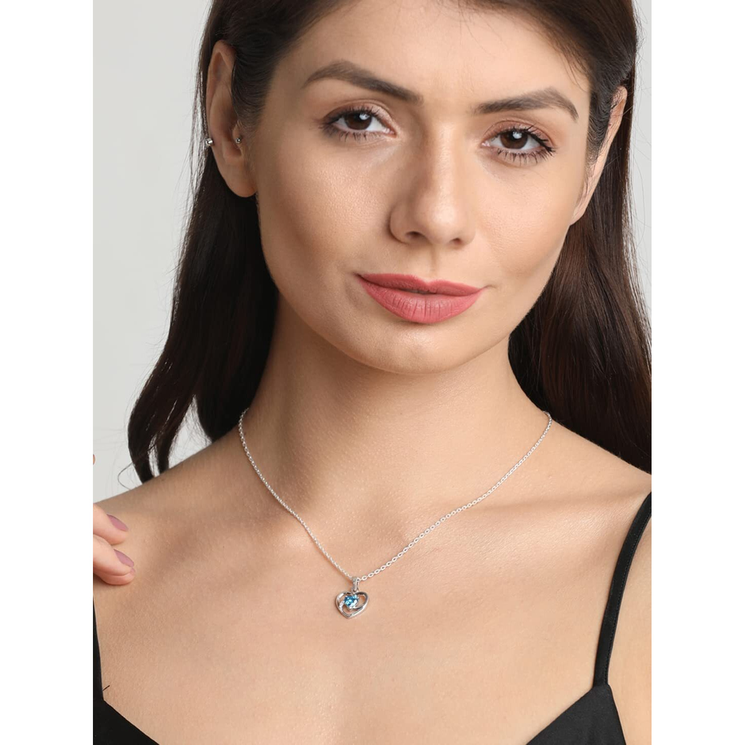 Clara 925 Sterling Silver Heart Charm Pendant Without Chain | Rhodium Plated, Swiss Zirconia | Gift for Women and Girls