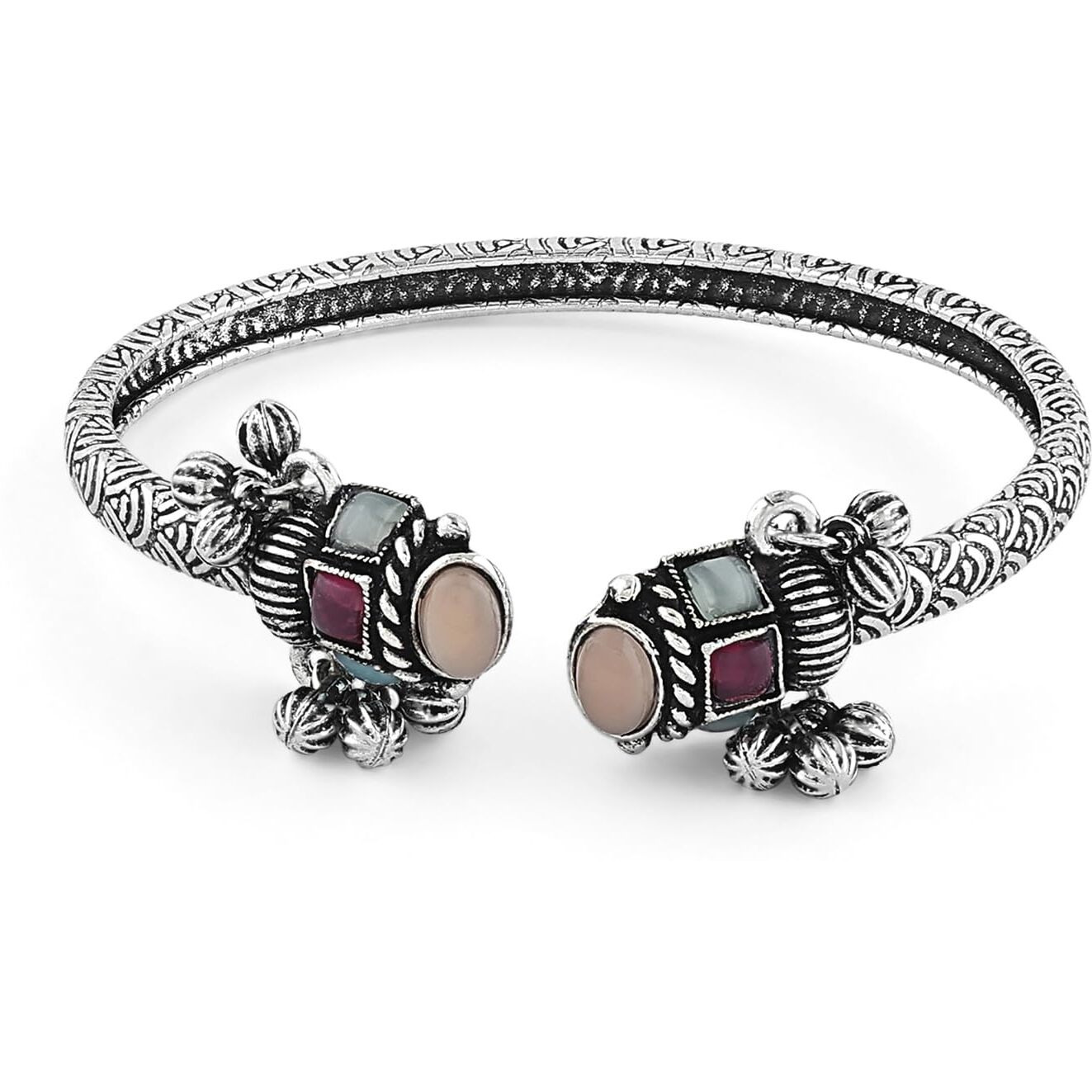 ZAVERI PEARLS Multi For Women-Color Silver Artificial Stones Embellished Kada Bracelets For Women-ZPFK16889