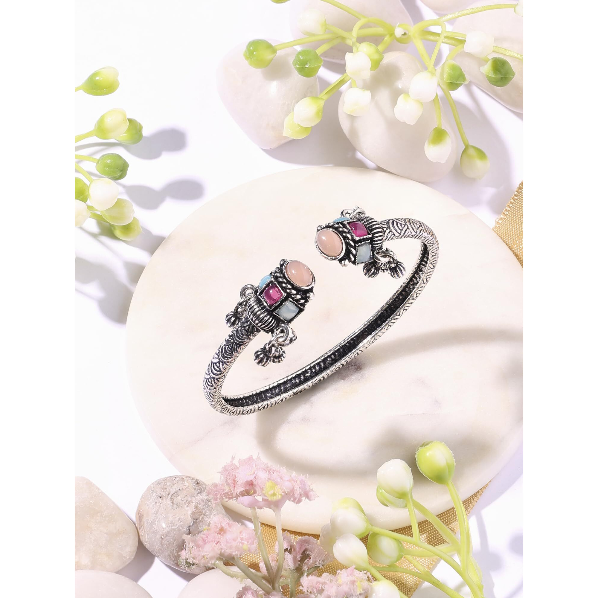 ZAVERI PEARLS Multi For Women-Color Silver Artificial Stones Embellished Kada Bracelets For Women-ZPFK16889