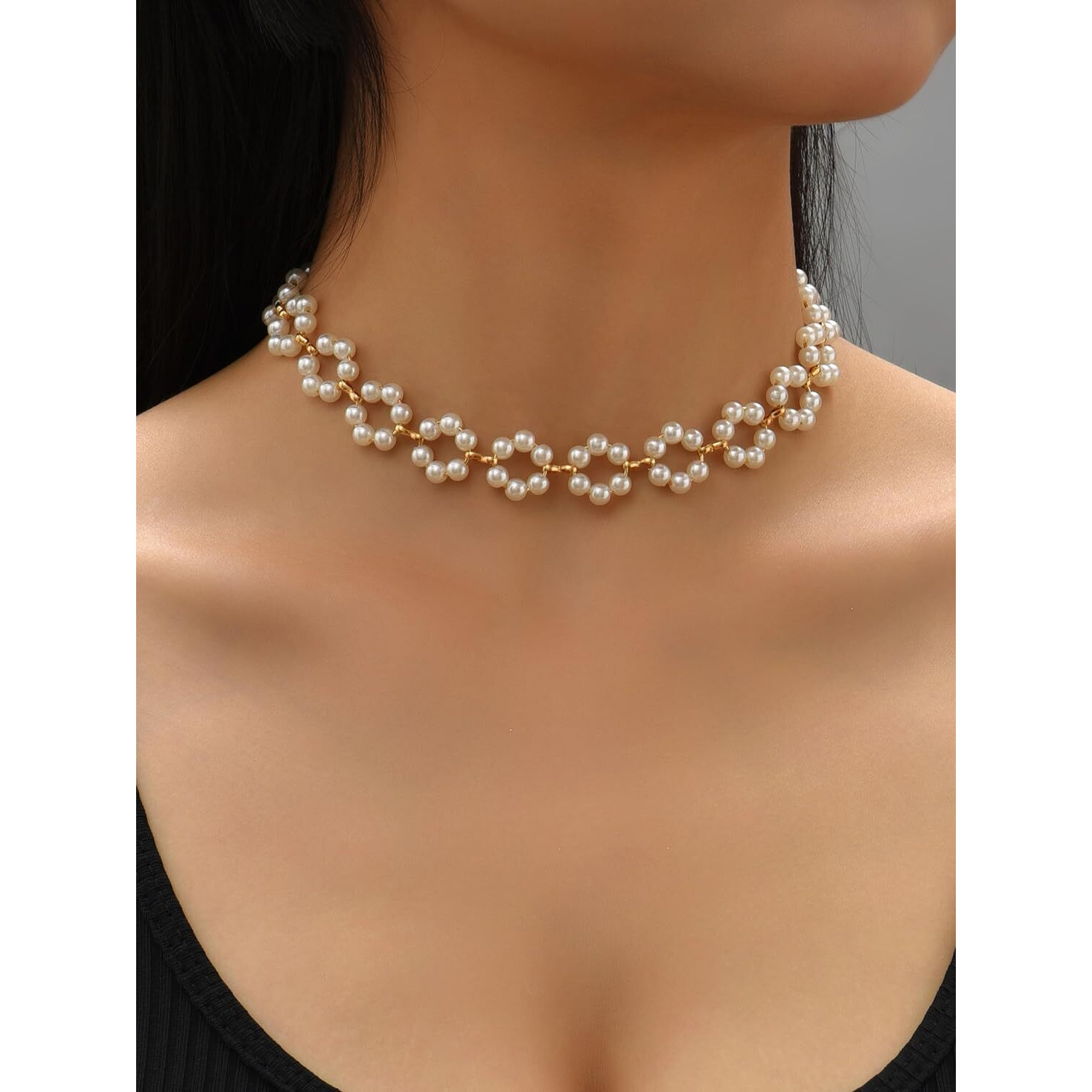 Shining Diva Fashion Latest Stylish Pearl Chain Pendant Choker Necklace for Women and Girls (14633np)