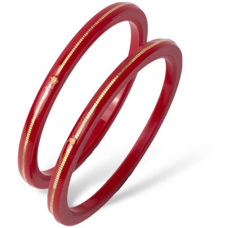 Hem Jewels by Ashok Jewellers 22kt (916) Yellow Gold Handmade Pola Bangles/Wedding Chooda/Churas for Women with Purity Certificate (Set of 2pcs) - Red (2.4 Aani)