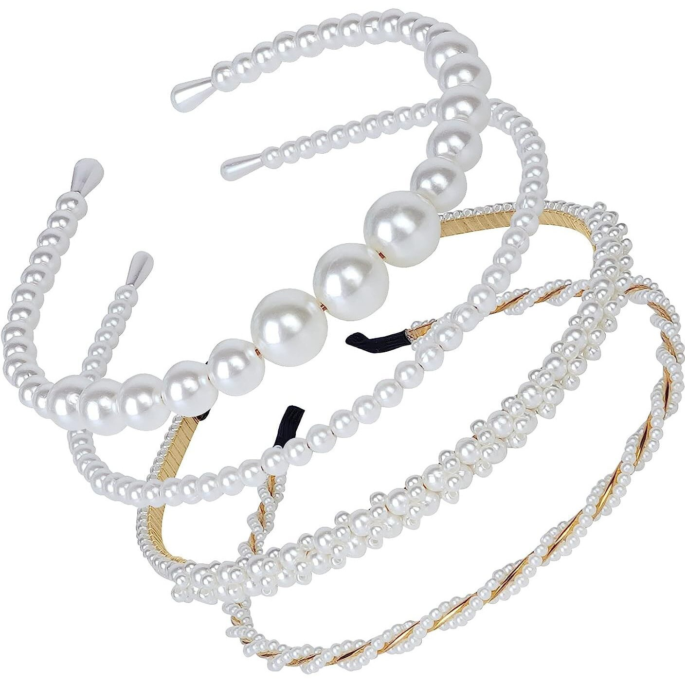 Shining Diva Fashion 4 Pcs Headbands Stylish Pearl Hairbands Hair Accessories Hair Bands for Women Girls (14967hb)