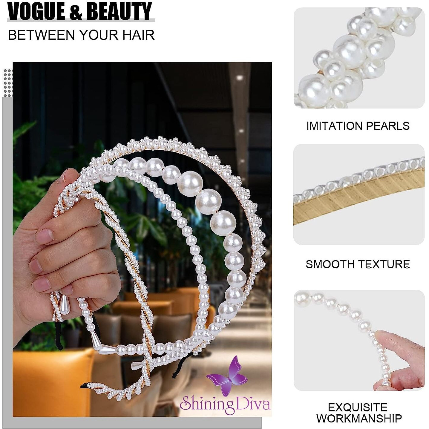 Shining Diva Fashion 4 Pcs Headbands Stylish Pearl Hairbands Hair Accessories Hair Bands for Women Girls (14967hb)