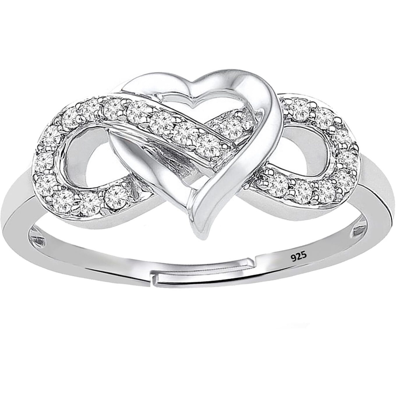 THE MARKETVILLA 925 Sterling Silver Infinity Ring for Women & Girls |Heart Style| - Adjustable Size