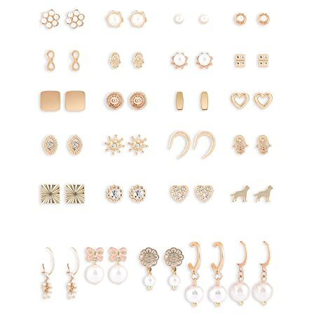 Zaveri Pearls Set of 25 Gold Tone Contemporary Studs & Drop Earrings For Women-ZPFK15140