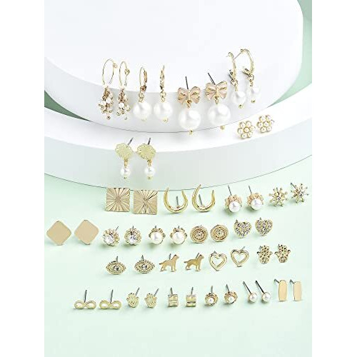 Zaveri Pearls Set of 25 Gold Tone Contemporary Studs & Drop Earrings For Women-ZPFK15140