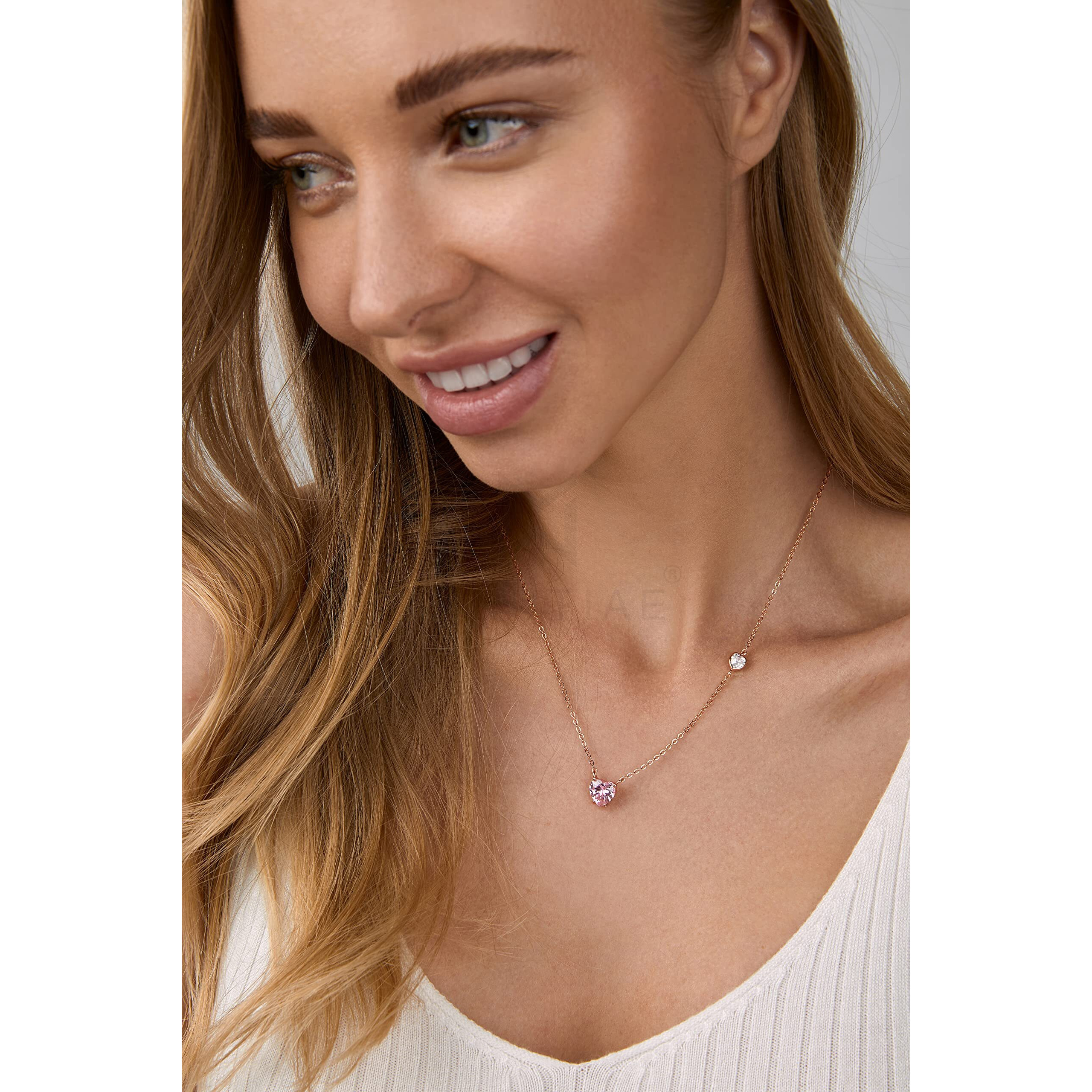 MINUTIAE Love Heart Shape With Pink & White Diam Rose Gold Pendant Necklace for Girls And Women with Extendable Chain