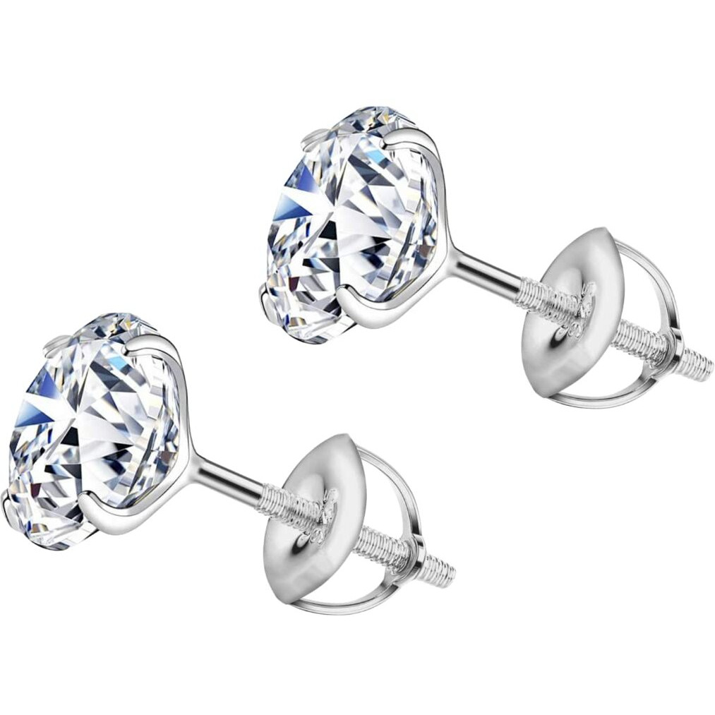 HIGHSPARK 925 Silver Solitaire Screwback Stud Earrings | 92.5 Sterling Silver & Round Brilliant Cubic Zirconia Tops for Men Women | Silver 4mm