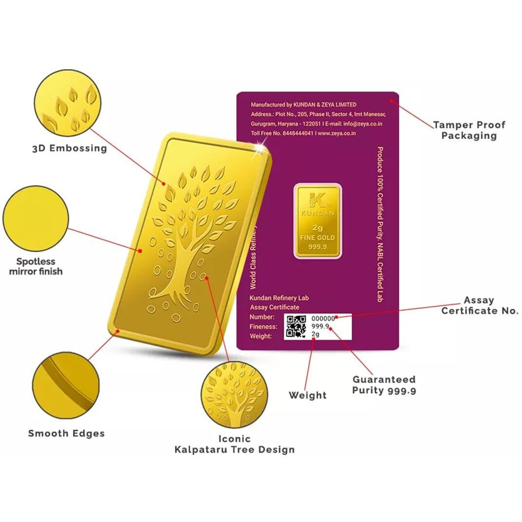Kundan 24k (999.9) Kalpataru Tree 2 gm Yellow Gold Bar
