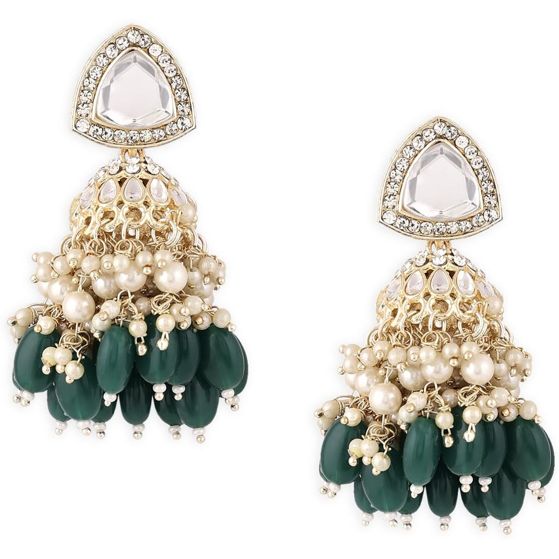 Zaveri Pearls Green Stones Cluster Beads Drop Jhumka Earring For Women