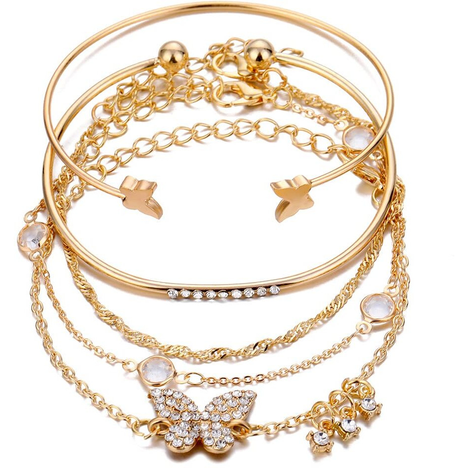 Shining Diva Fashion Set of 5 Stylish Multilayer Crystal Bangle Gold Plated Bracelet for Women and Girls (Golden) (13073b), One Size