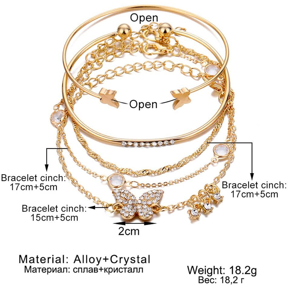 Shining Diva Fashion Set of 5 Stylish Multilayer Crystal Bangle Gold Plated Bracelet for Women and Girls (Golden) (13073b), One Size