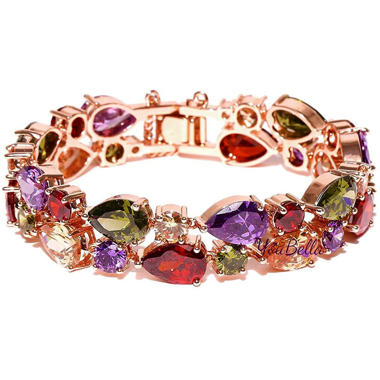 YouBella Jewellery Set Multi-Color AAA Swiss Zircon Rose Gold Crystal Necklace Pendant Ring Bracelet Bangle and Earrings Jewellery Combo for Girls and Women (Bracelet)