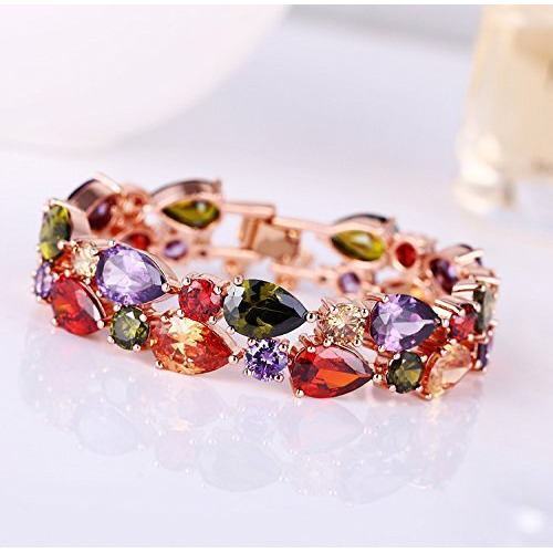 YouBella Jewellery Set Multi-Color AAA Swiss Zircon Rose Gold Crystal Necklace Pendant Ring Bracelet Bangle and Earrings Jewellery Combo for Girls and Women (Bracelet)