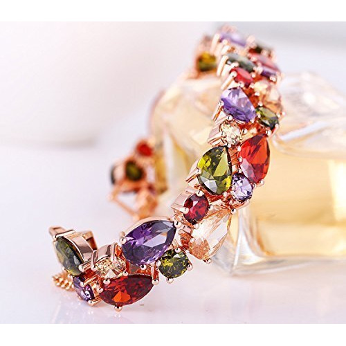 YouBella Jewellery Set Multi-Color AAA Swiss Zircon Rose Gold Crystal Necklace Pendant Ring Bracelet Bangle and Earrings Jewellery Combo for Girls and Women (Bracelet)