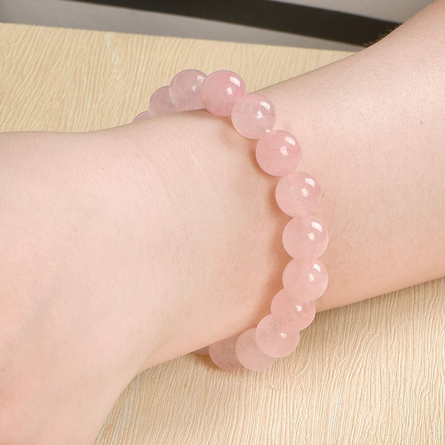 Young & Forever Gift Pink Rose Quartz Certified Reiki Crystal Semi Precious Gemstone Rose Quartz Bracelet for Men and Women (Pink)