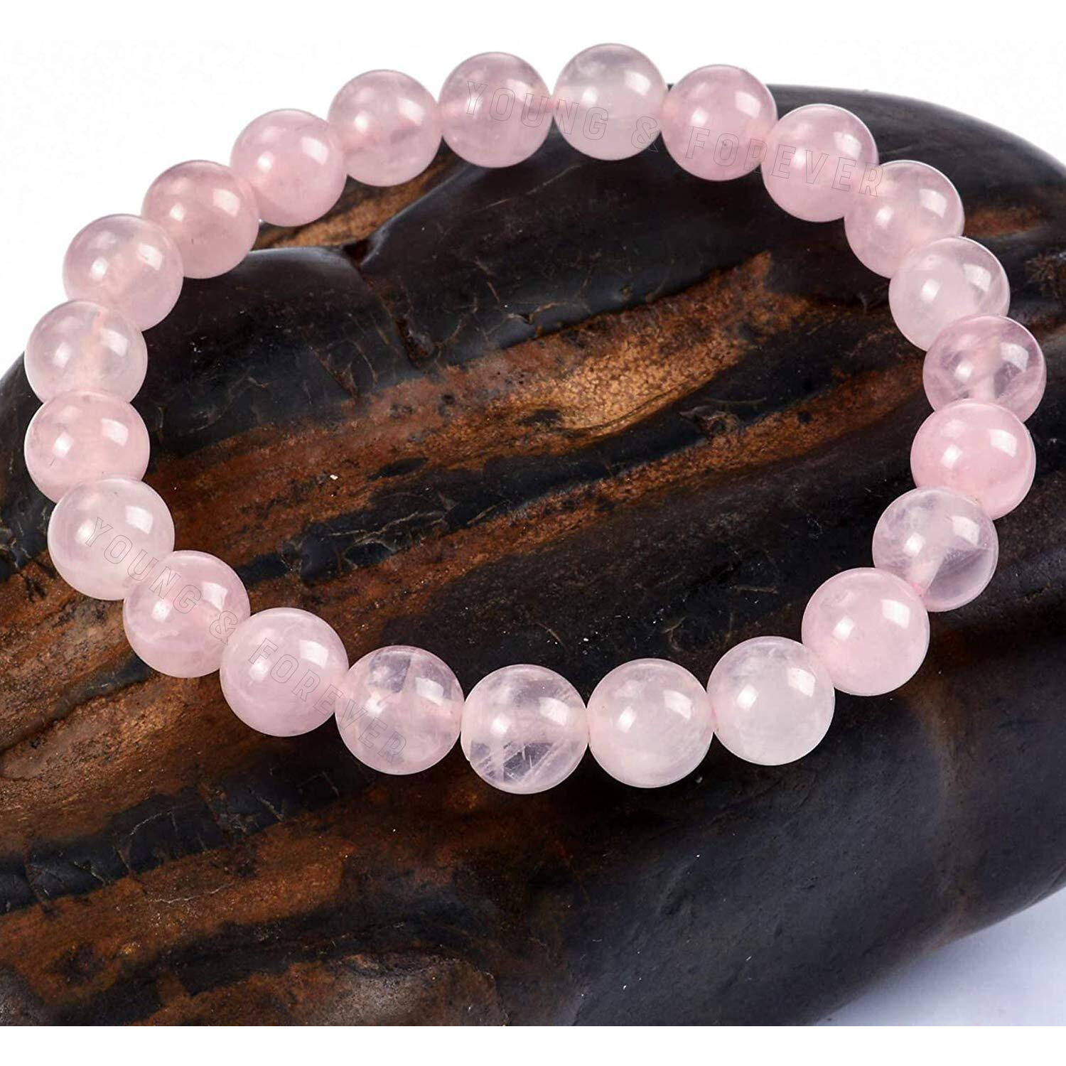 Young & Forever Gift Pink Rose Quartz Certified Reiki Crystal Semi Precious Gemstone Rose Quartz Bracelet for Men and Women (Pink)
