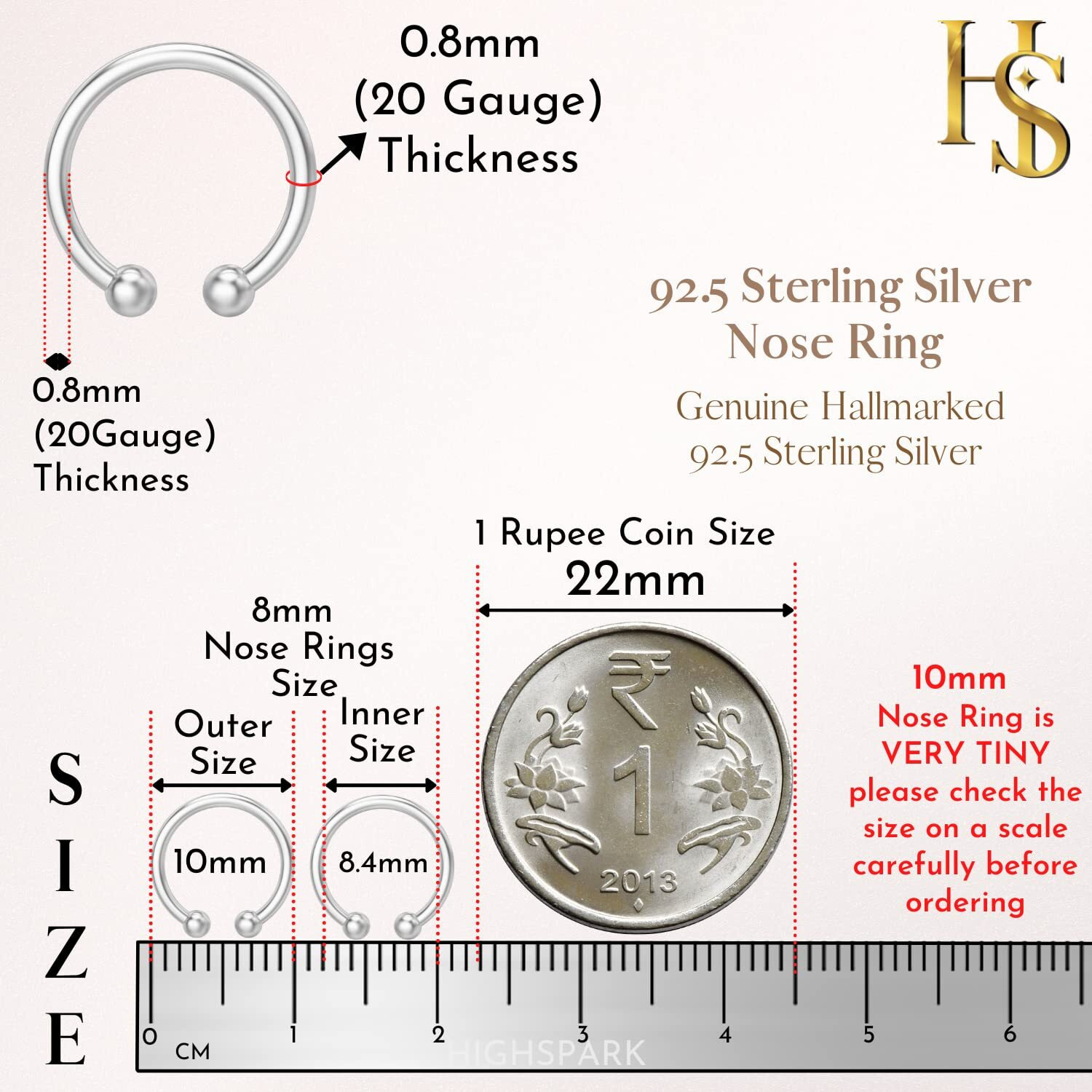 HighSpark 92.5 Sterling Silver Faux Nose Ring for Women | No Piercing Required | Simple & Elegant Nose Ring for Women & Girls | Lovely Gift - Silver