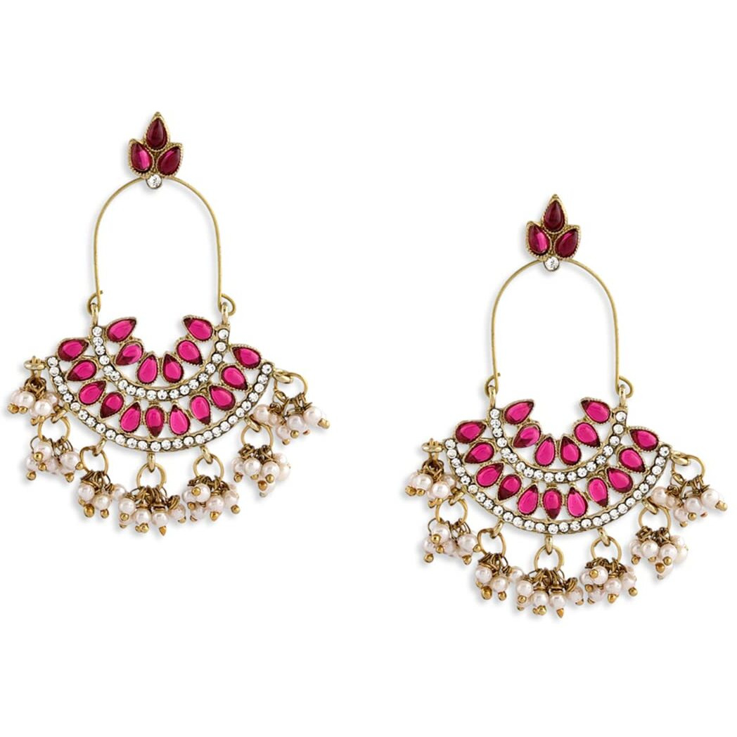 Zaveri Pearls Pink Kundan Austrian Diamonds & Beads Dangle Ethnic Earrings For Women - ZPFK1194