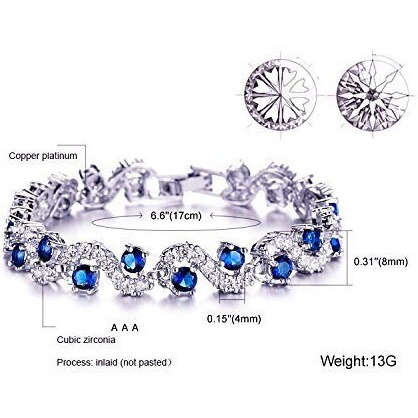 Shining Diva Fashion Royal Blue Crystal CZ Silver Plated Stylish Bracelet Gift for Girls Women(9576b)