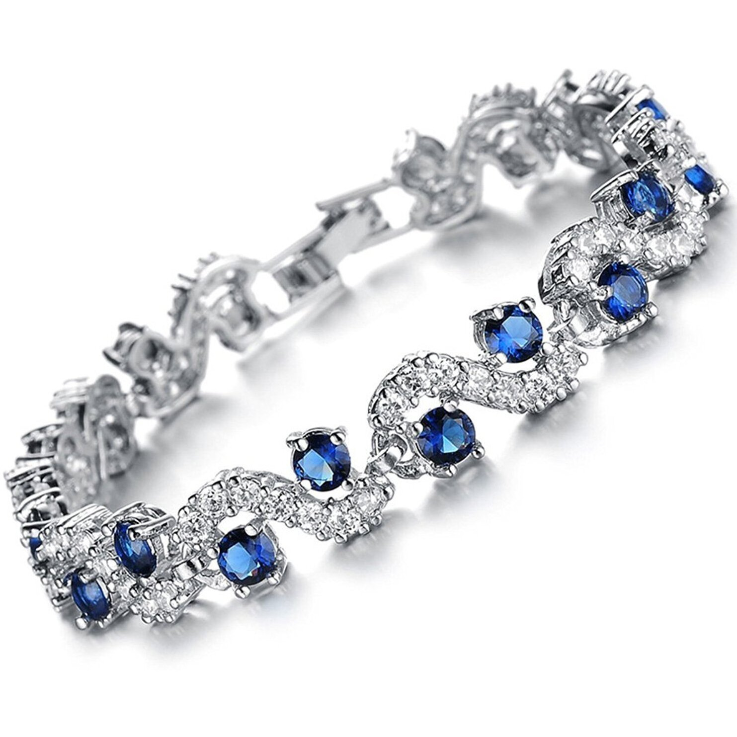 Shining Diva Fashion Royal Blue Crystal CZ Silver Plated Stylish Bracelet Gift for Girls Women(9576b)