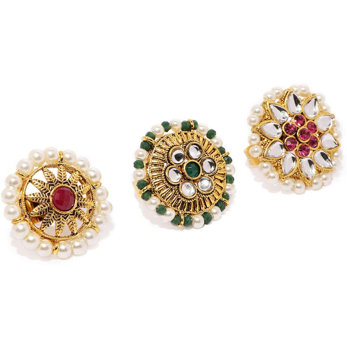 ZAVERI PEARLS Combo Of 3 Traditional Adjustable Finger Ring For Women-ZPFK8732