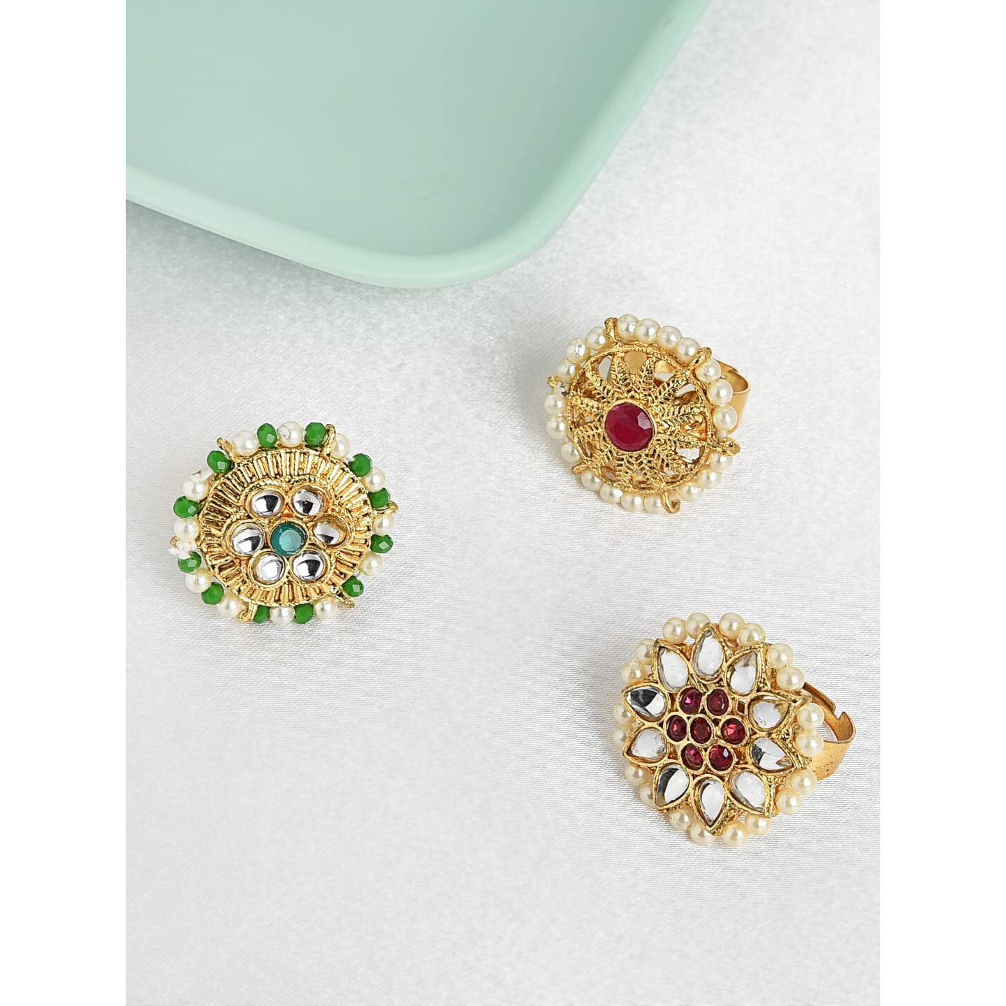 ZAVERI PEARLS Combo Of 3 Traditional Adjustable Finger Ring For Women-ZPFK8732