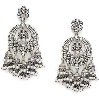 Zaveri Pearls Antique Silver Tone Kundan & Austrian Diamonds Jhumki Drops Earring For Women-ZPFK10164