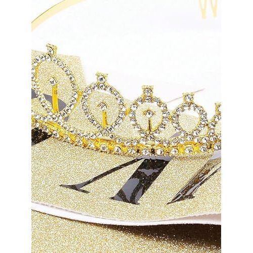 YouBella Jewellery Stylish Birthday Sash and Crown - Pack of 2 Pcs | Birthday Girl Crown | Birthday Gifts for Best Friend/Sister (YBHAIR_41726) (Golden)