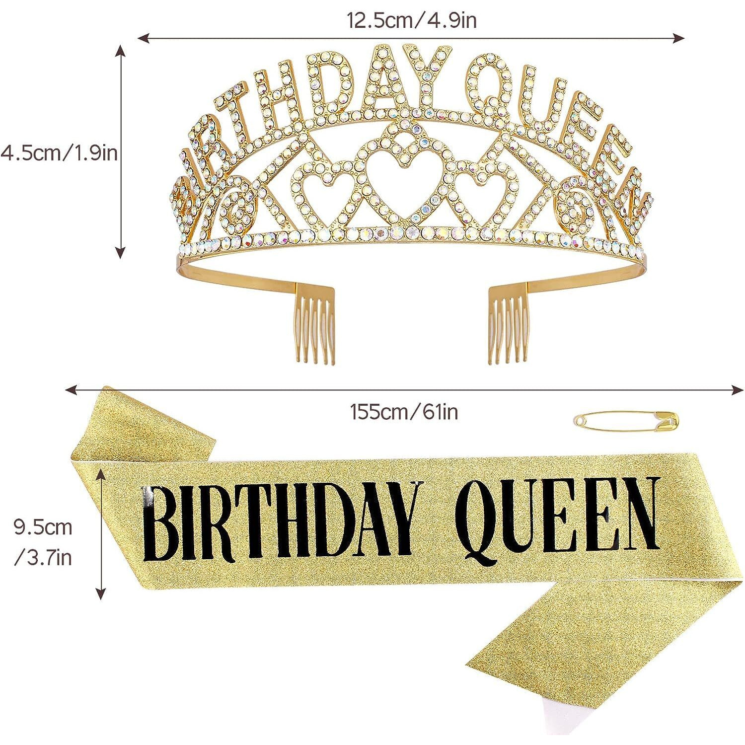 Shining Diva Fashion Latest Birthday Sash and Crown for Girls Birthday Decorations Items Gifts for Girls Women Kids Sister Best Friend 10, 15, 16, 12, 18, 20 years Teenager (Gold) (15418hb)