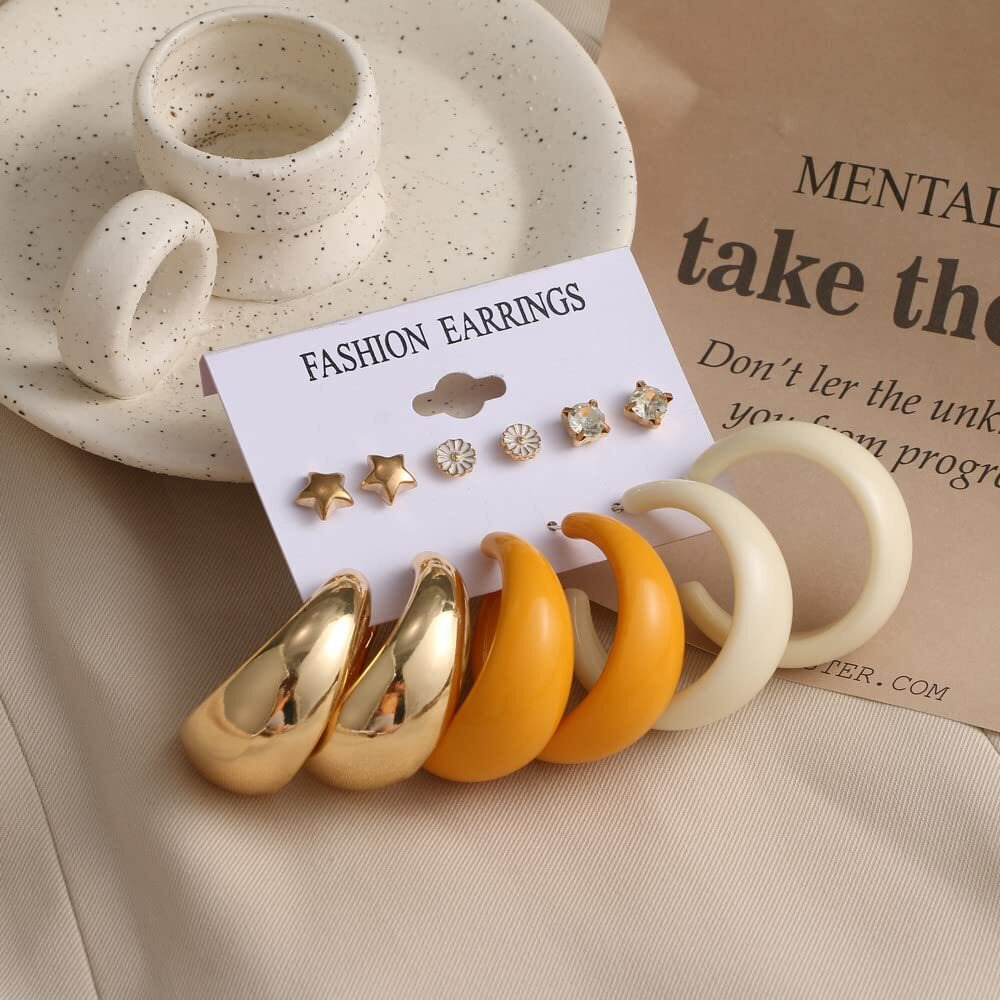 YouBella Jewellery Combo of 6 Gold Plated Earrings for Girls and Women (Multi-Color) (YBEAR_32937), Medium