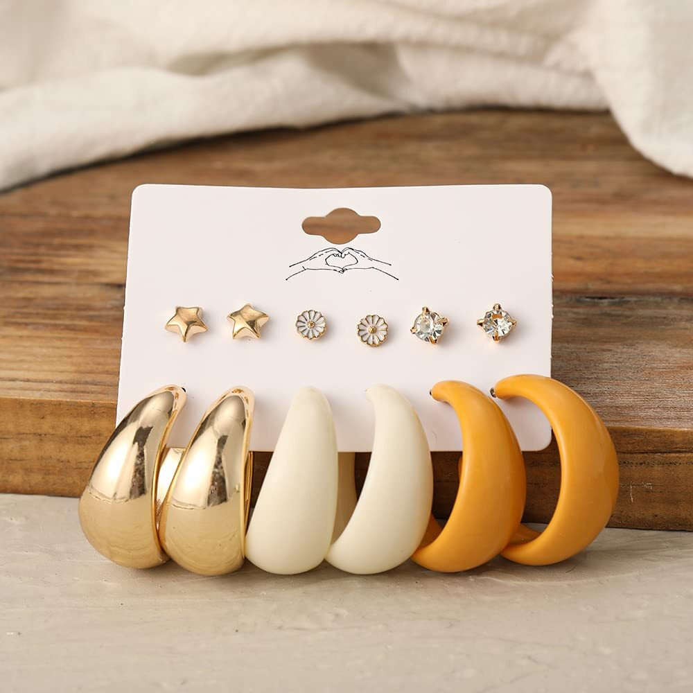 YouBella Jewellery Combo of 6 Gold Plated Earrings for Girls and Women (Multi-Color) (YBEAR_32937), Medium