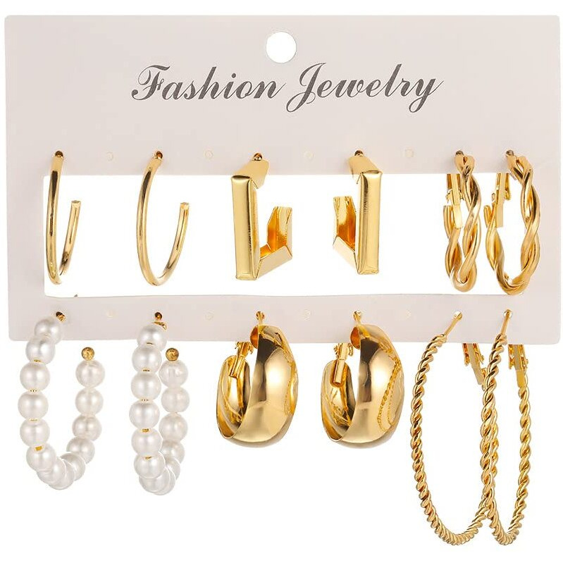 Shining Diva Fashion 6 Pairs Combo Set Latest Stylish Hoop Earrings for Women and Girls (15625er)