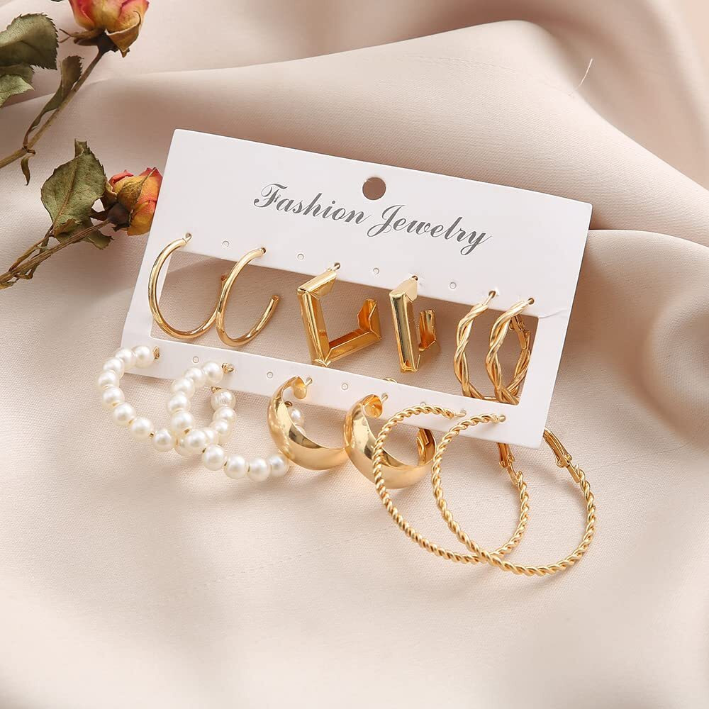Shining Diva Fashion 6 Pairs Combo Set Latest Stylish Hoop Earrings for Women and Girls (15625er)