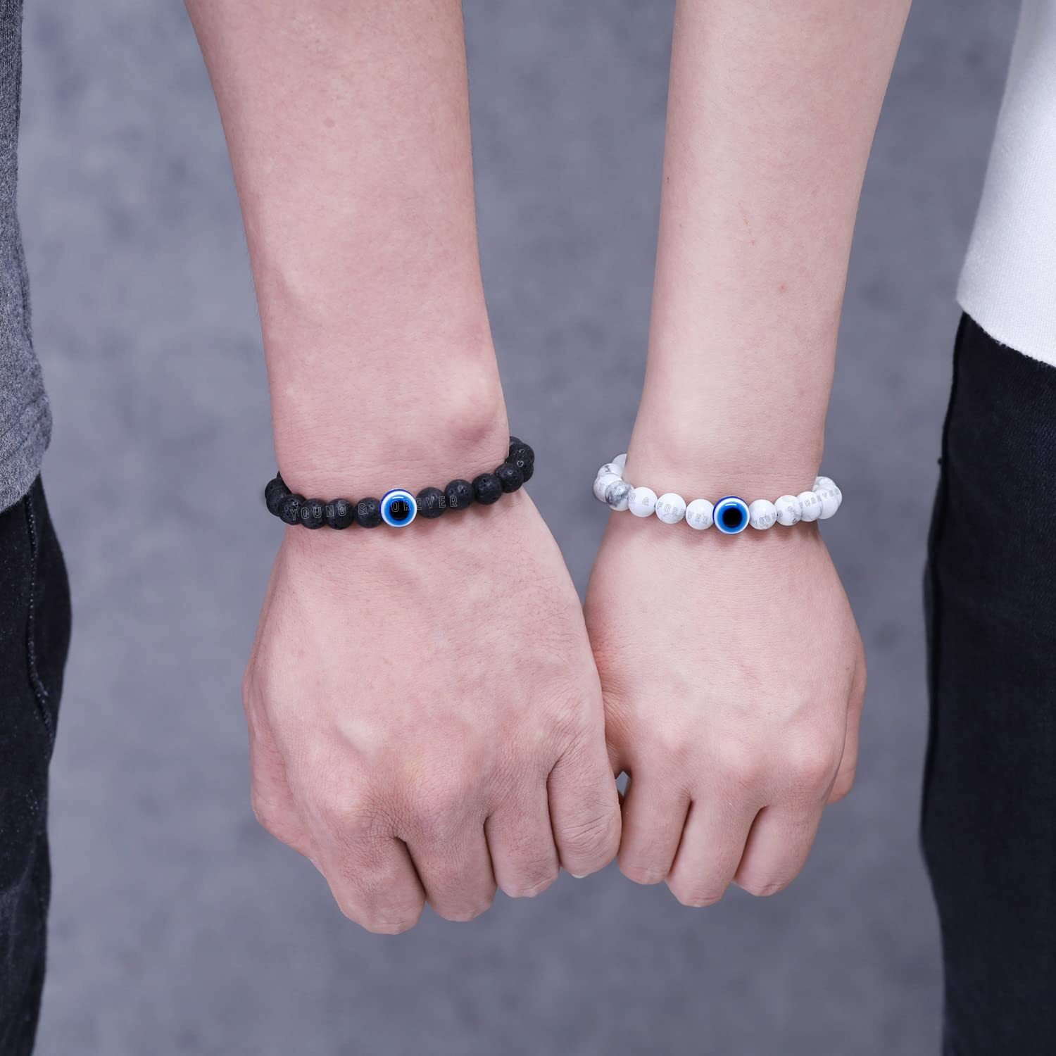 Young & Forever Gift Evil Eye Bracelet for Men Beaded Bracelets Diffuser Lava & Howlite Beads for Women Long Distance Relationships Set of 2 Couples Gift bestfriends