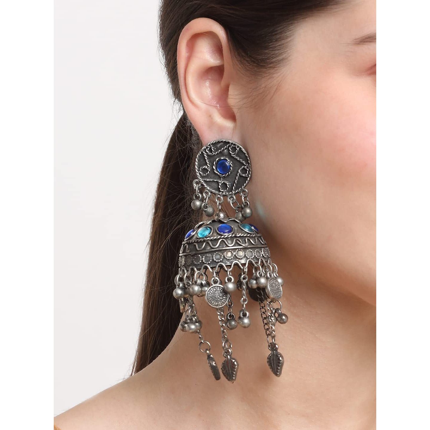 YouBella Jewellery Celebrity Inspired Oxidised Silver Big Size Jhumki Earrings for Girls and Women (Style 2)