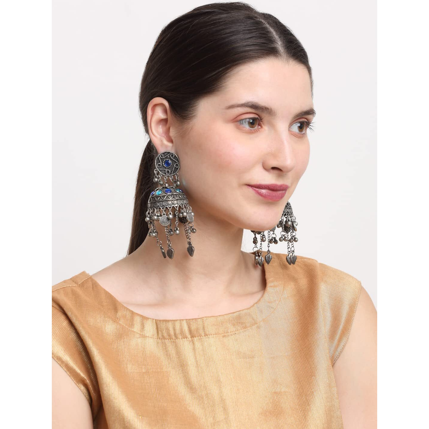 YouBella Jewellery Celebrity Inspired Oxidised Silver Big Size Jhumki Earrings for Girls and Women (Style 2)