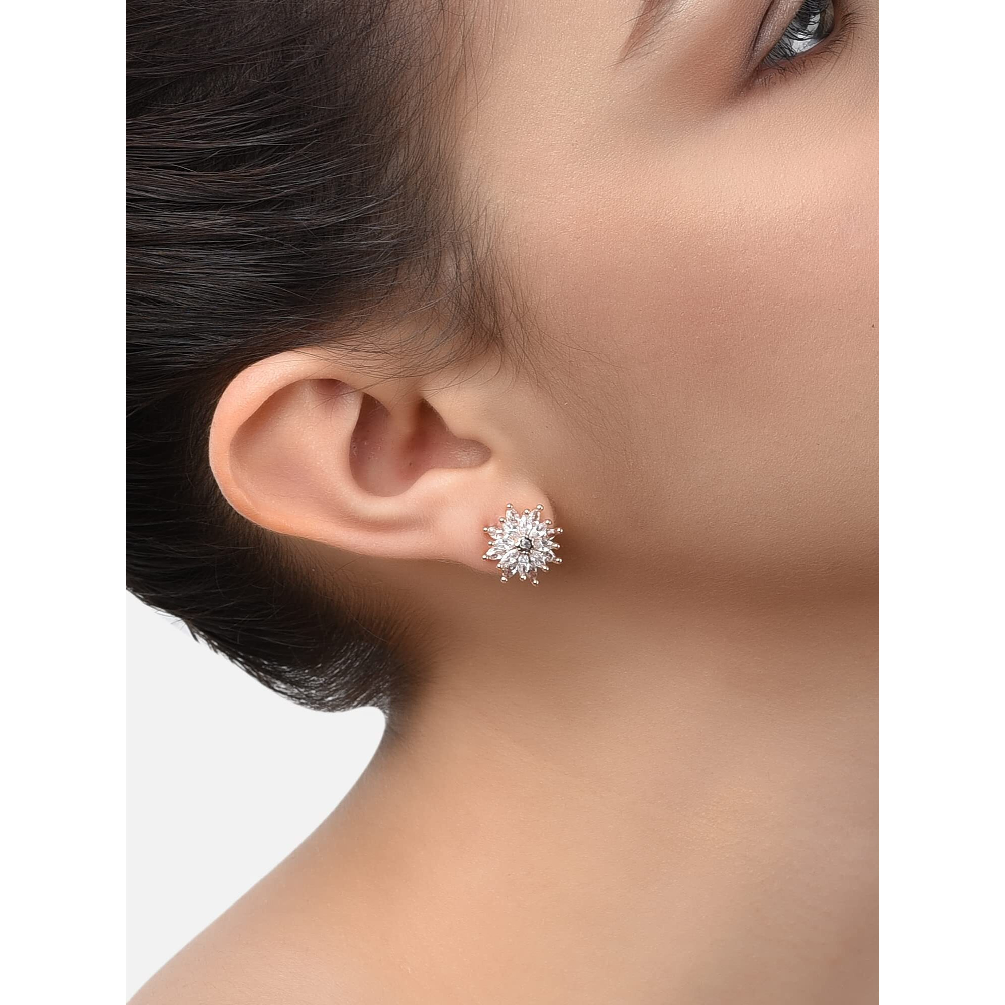 Zaveri Pearls Set of 2 Gold Tone Contemporary Cubic Zirconia Brass Stud Earrings For Women-ZPFK11152