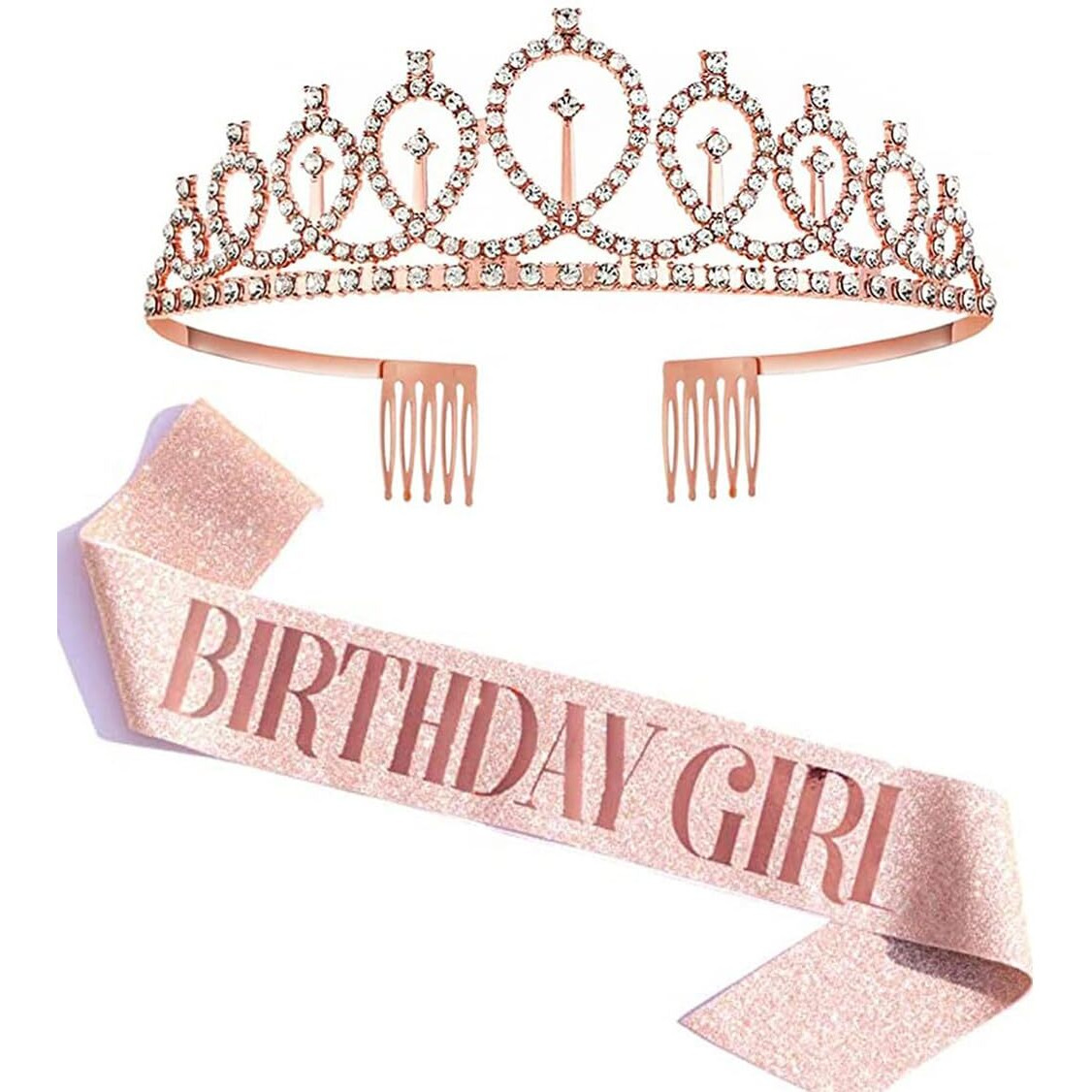Shining Diva Fashion Latest Birthday Sash and Crown for Girls Decorations Items Birthday Gifts for Girls Women Kids Sister Best Friend 10, 15, 16, 12, 18, 20, 8 + years Teenager (Rose Gold) (14860hb)