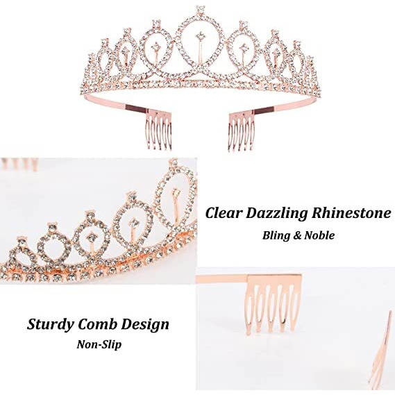 Shining Diva Fashion Latest Birthday Sash and Crown for Girls Decorations Items Birthday Gifts for Girls Women Kids Sister Best Friend 10, 15, 16, 12, 18, 20, 8 + years Teenager (Rose Gold) (14860hb)