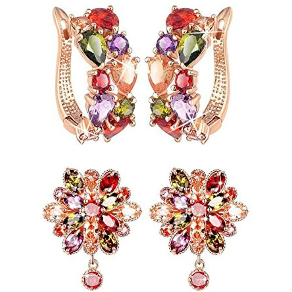 YouBella Jewellery Earrings for Women Combo Set of Two Multi-Color Crystal earings ear rings for Girls and Women (Combo) (Combo)
