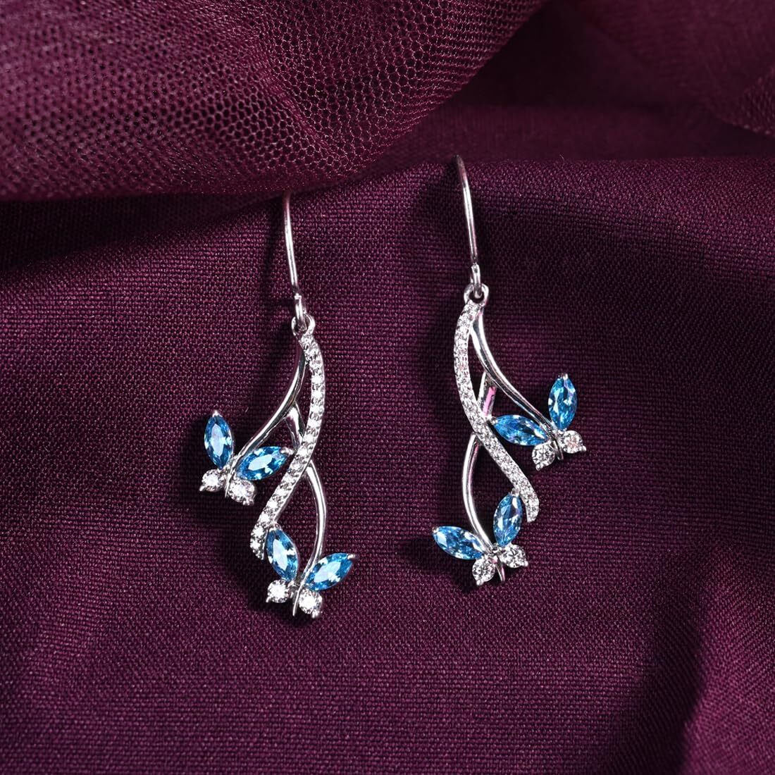 CLARA 925 Sterling Silver Butterfly Earrings | Rhodium Plated, Swiss Zirconia | Gift for Women & Girls