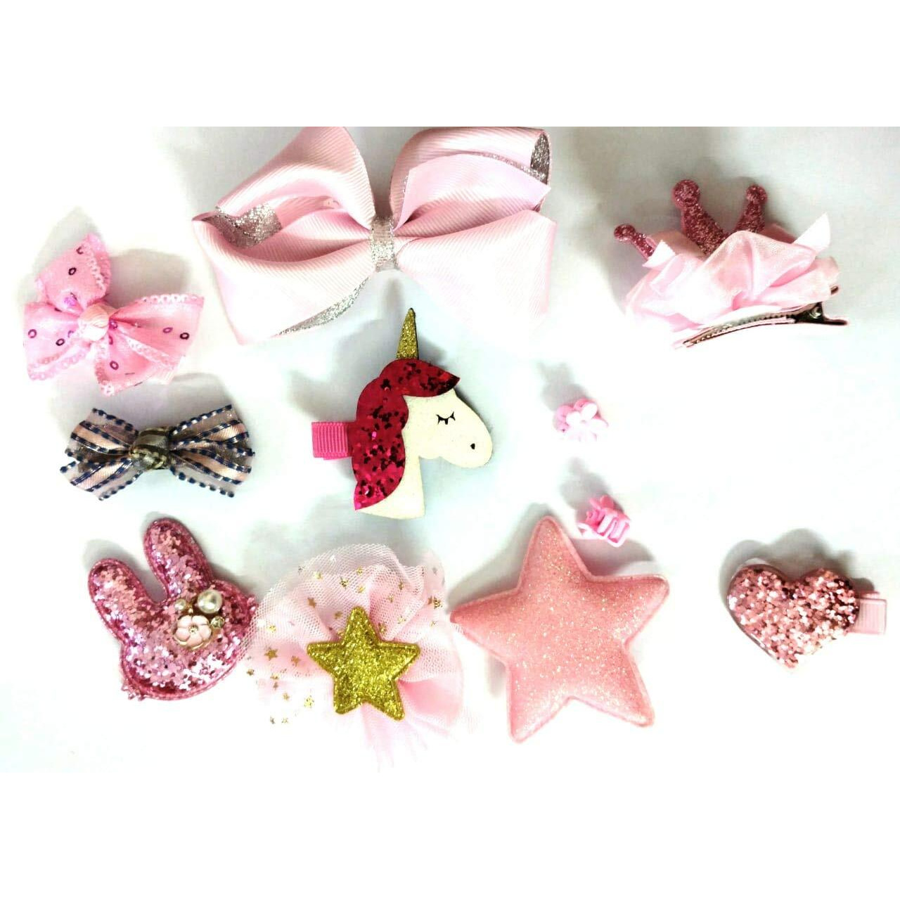 Cuty Kraft Lovely Baby Girl Hair Clip Set with Box for Girls, Pink, 11 Pcs
