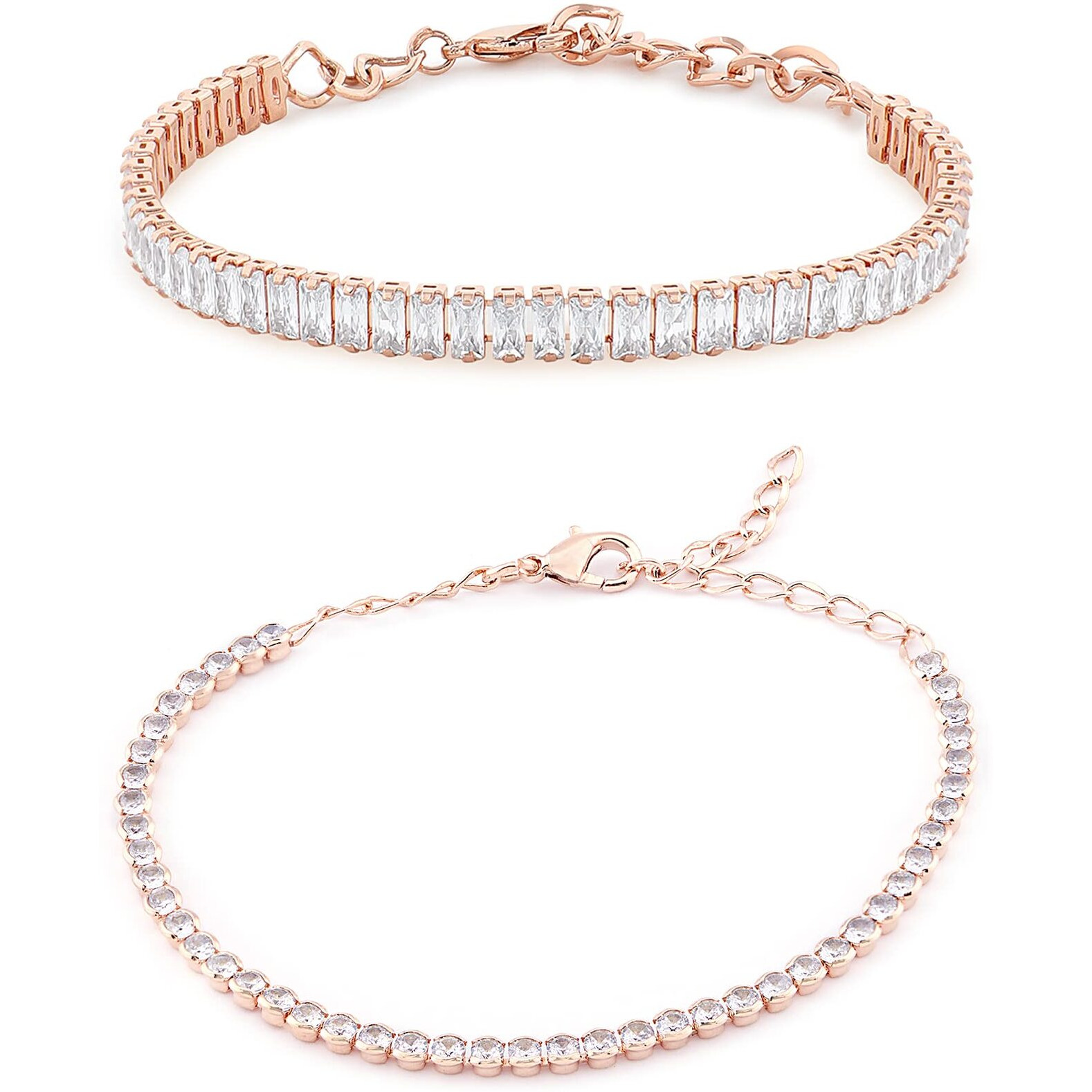 ZAVERI PEARLS Set of 2 Rose Gold Cubic Zirconia Contemporary Tennis Bracelets For Women-ZPFK13431