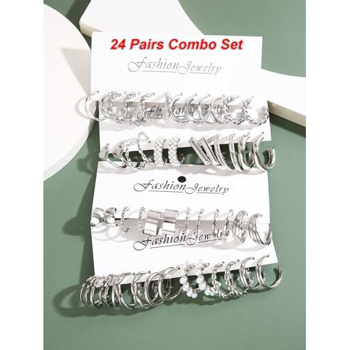 Shining Diva Fashion 24 Pairs Combo Set Latest Stylish Hoop Earrings for Women and Girls (15617er)