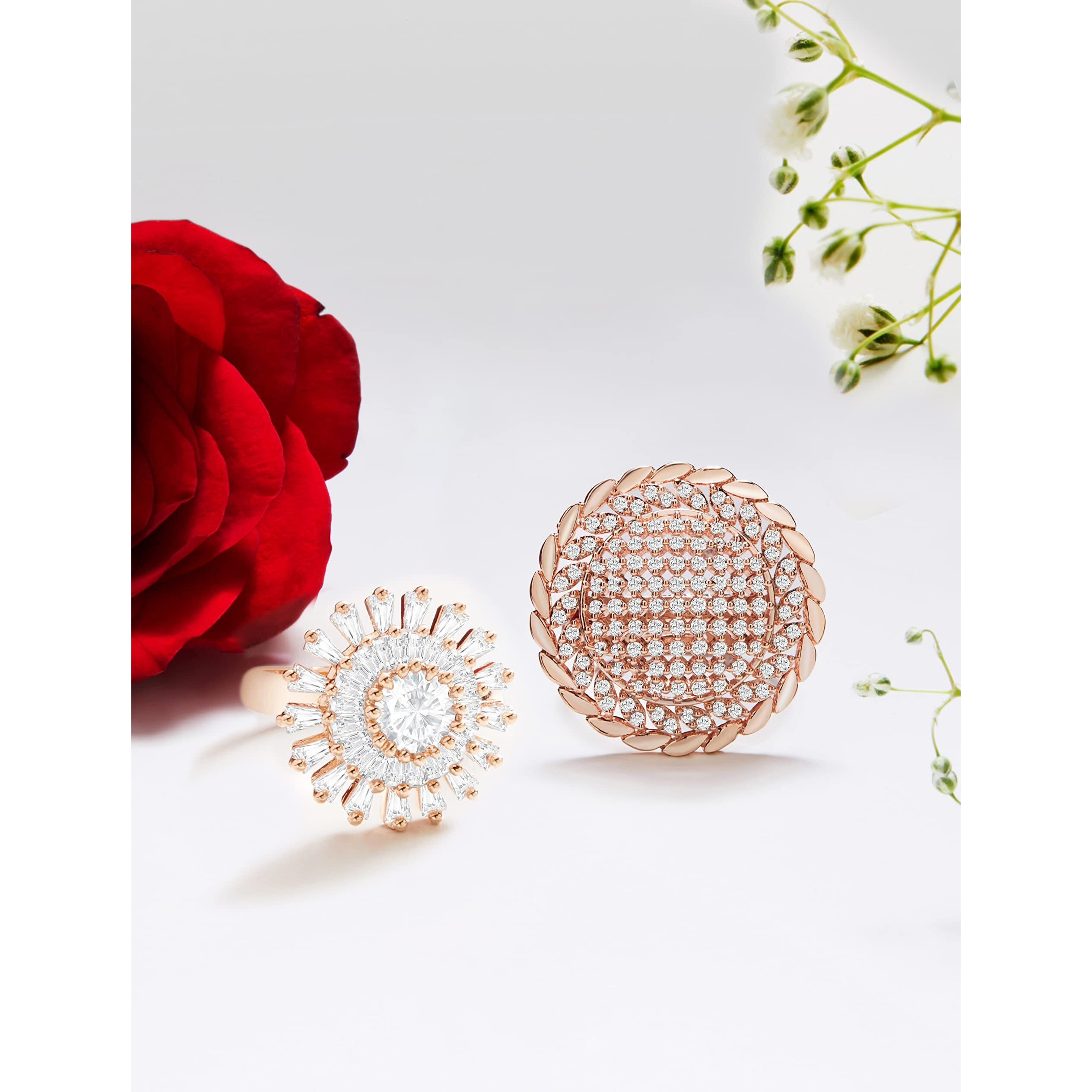 ZAVERI PEARLS Set of 2 Rose Gold Cubic Zirconia Contemporary Adjustable Finger Rings For Women-ZPFK13455